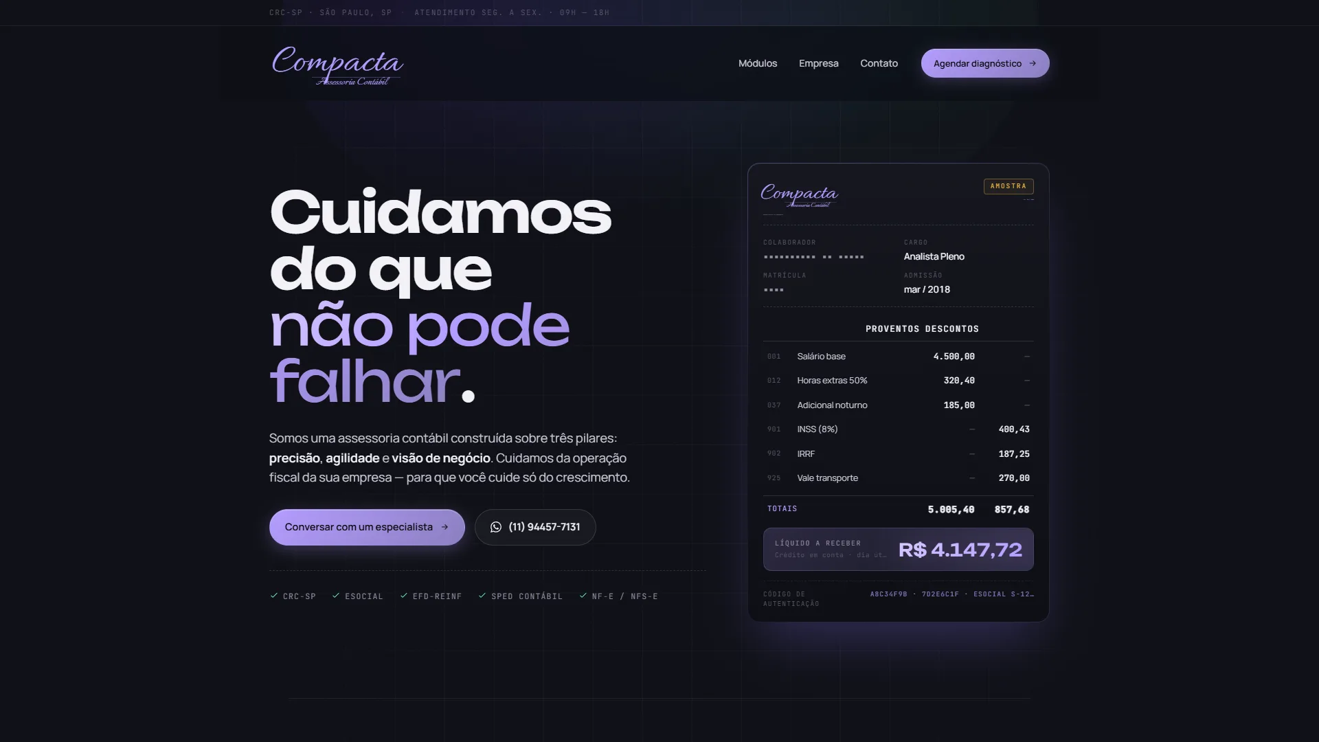 Site Compacta Contábil criado pela Uma Nova Imagem